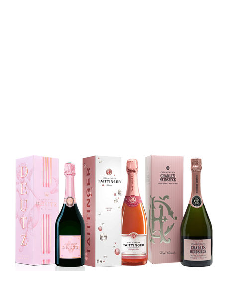 Coffret Champagne Rosé Prestige 3 bouteilles Heidsieck, Taittinger